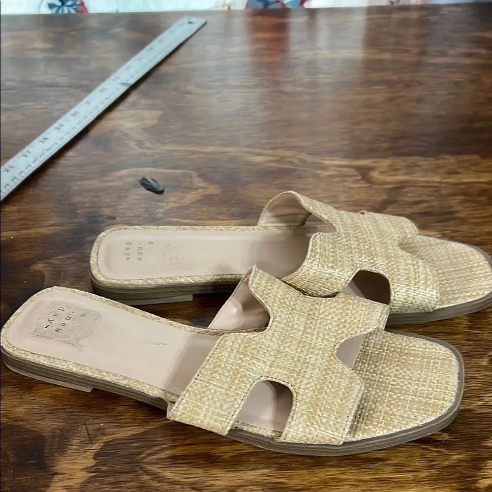 A New Day Tan H-Style Sandals with Woven Design